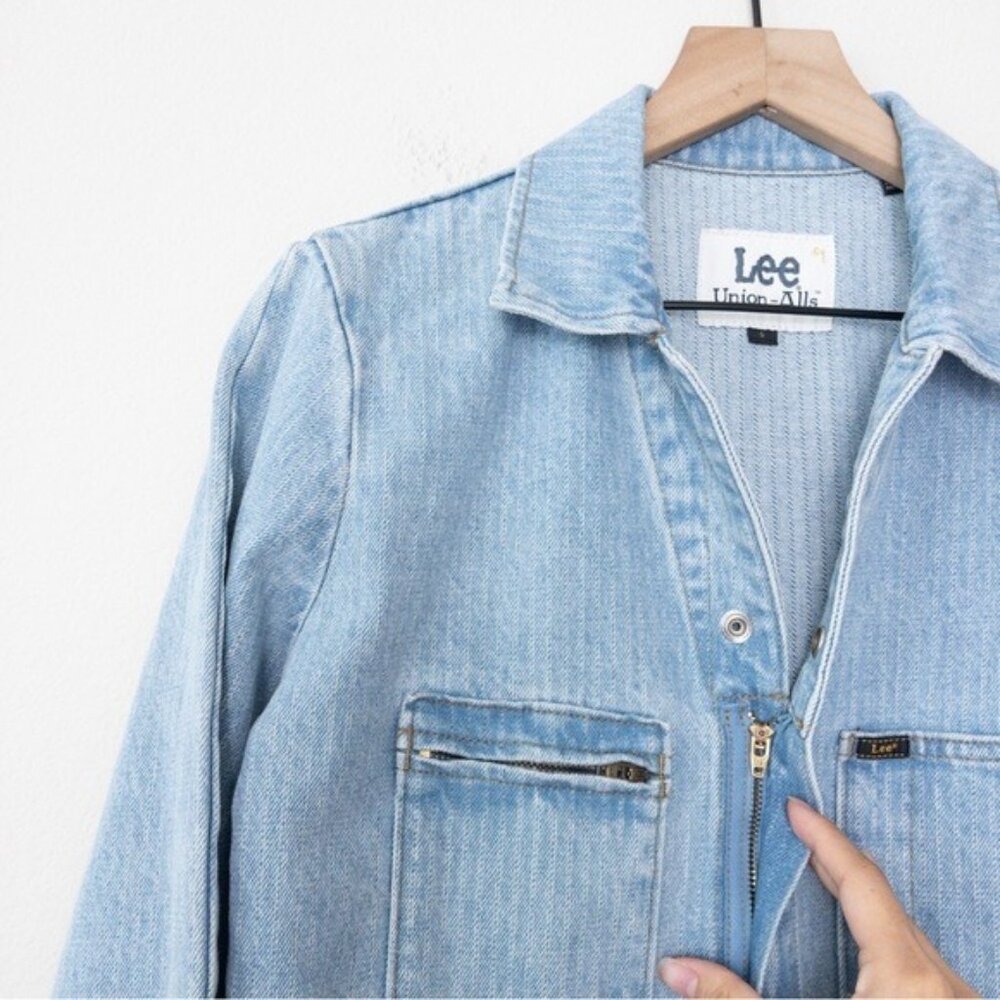 NWT Free People x Lee Union-Alls Coverall Denim Jumpsuit S Sky Blues Stripe - Picture 6 of 16